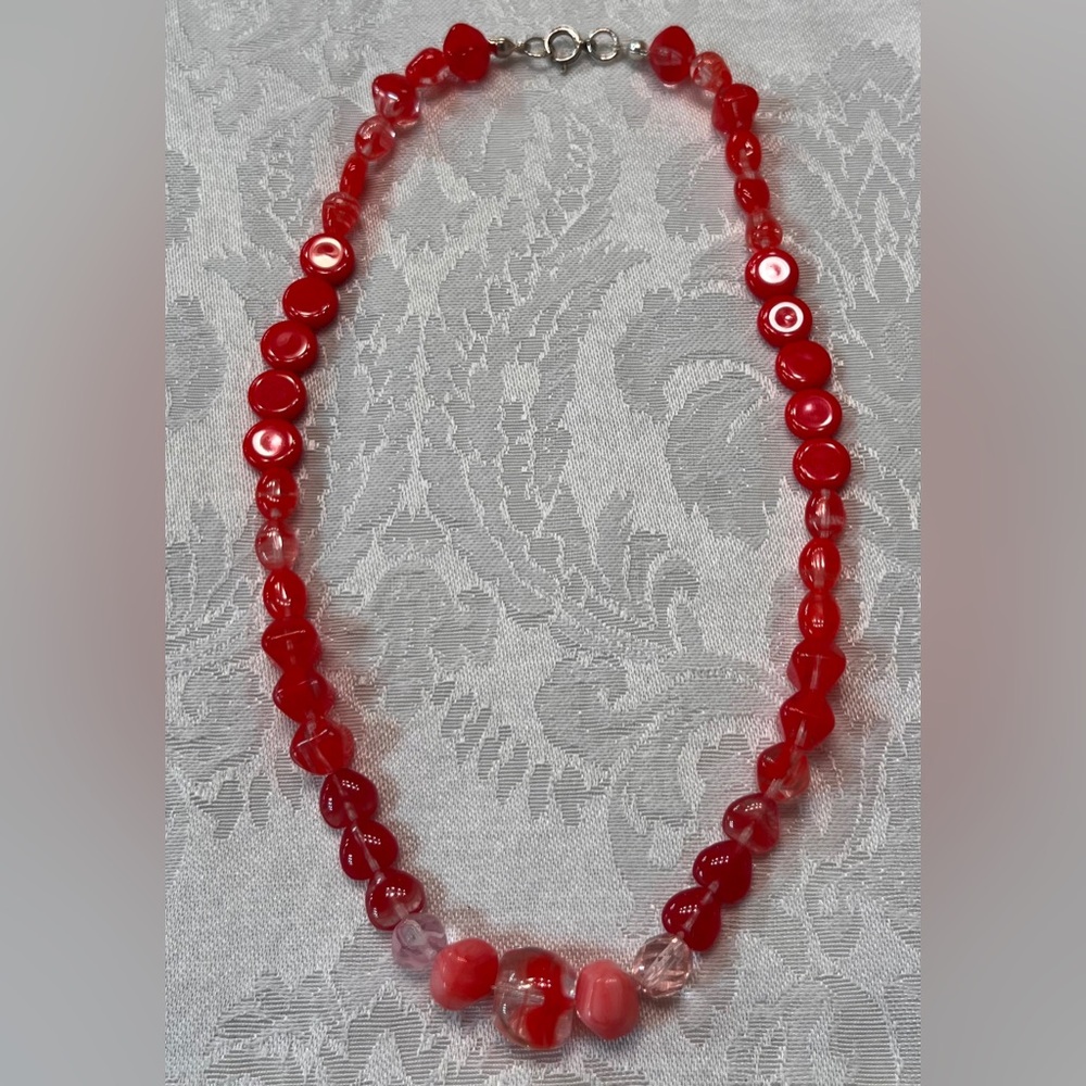 Red Beaded Necklace in Czech Glass Beads Handmade by Me